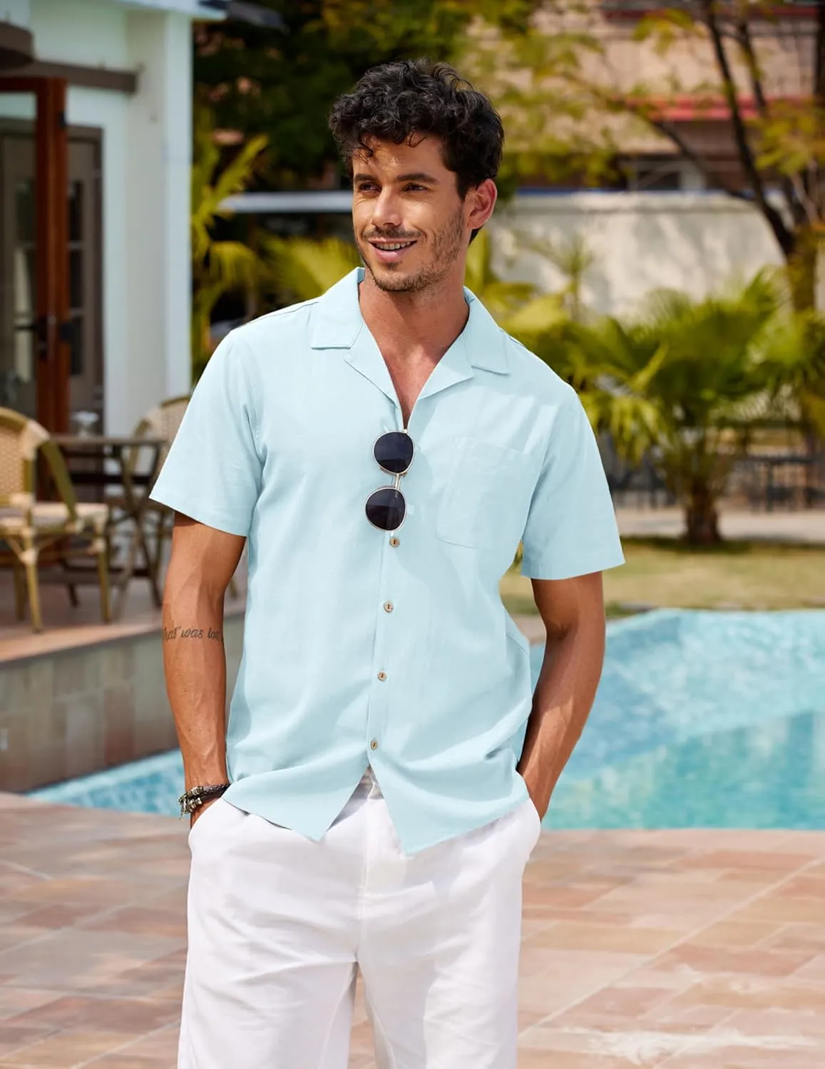 COOFANDY Men's Hawaiian Floral Shirts Cotton Linen Button Down Tropical Holiday Beach Shirts