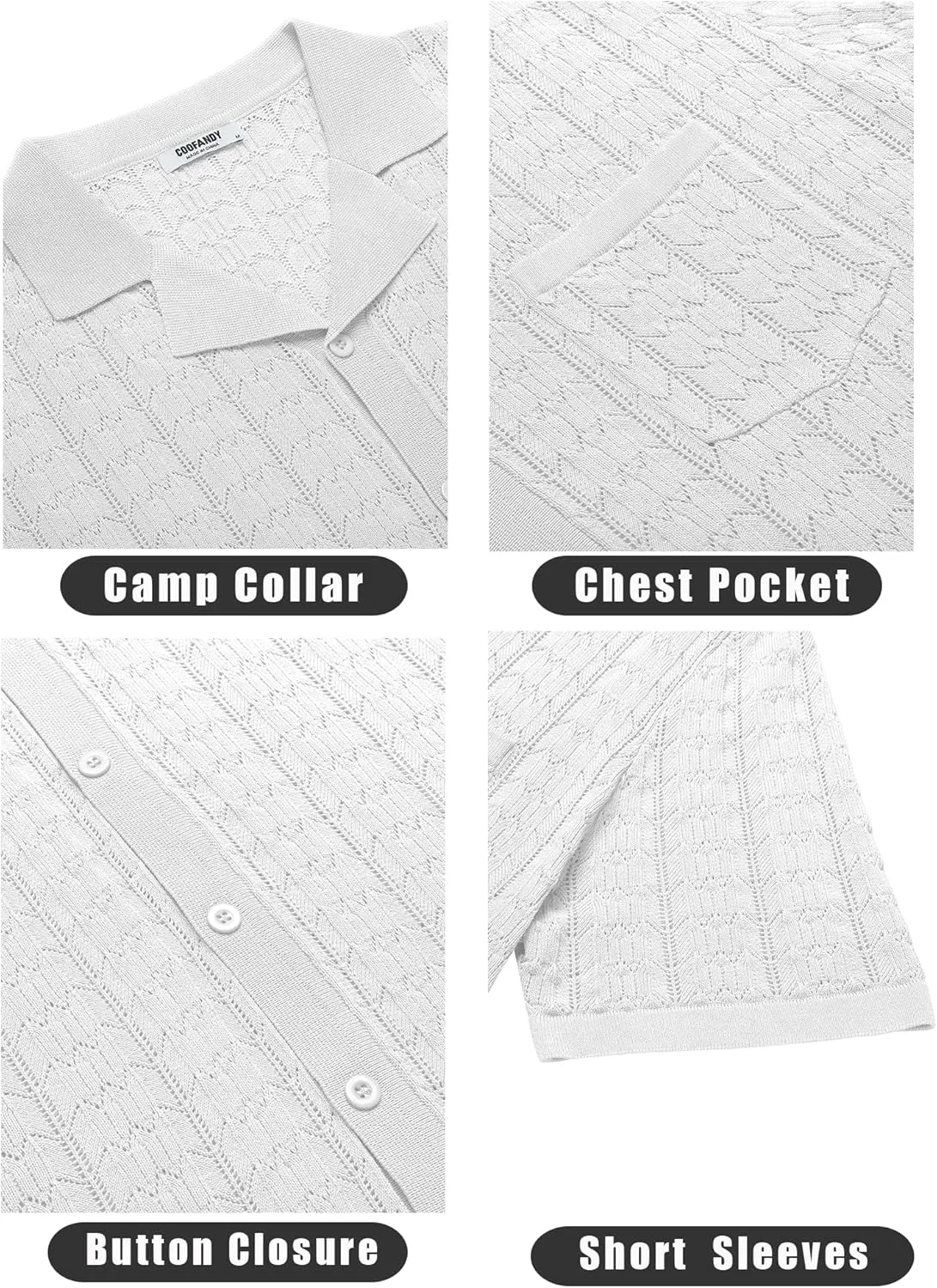 COOFANDY Men's Knit Button Down Shirt Short Sleeve Vintage Polo Shirts Summer Casual Beach Tops