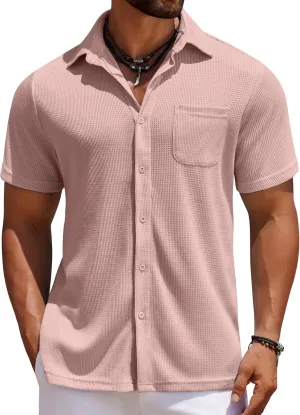 COOFANDY Men's Knit Button Down Shirts Casual Short Sleeve Polo Shirt Summer Beach Shirts with Pocket