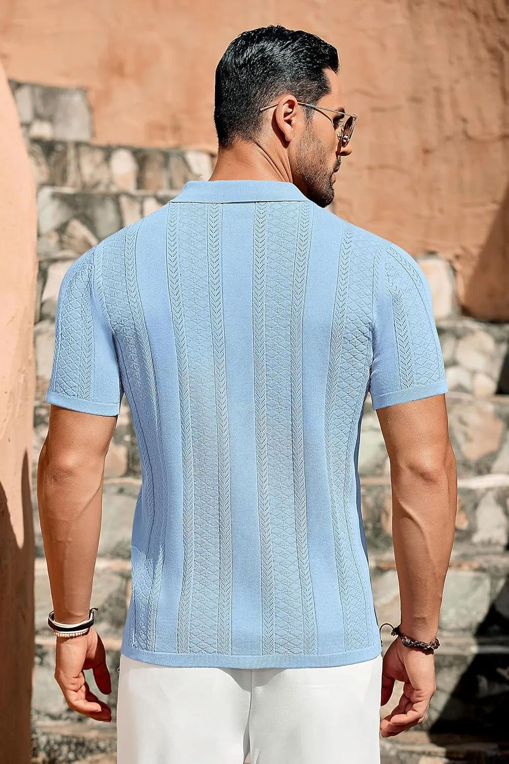 COOFANDY Men's Knit Shirts Vintage Short Sleeve Button Down Shirt Casual Summer Beach Shirt