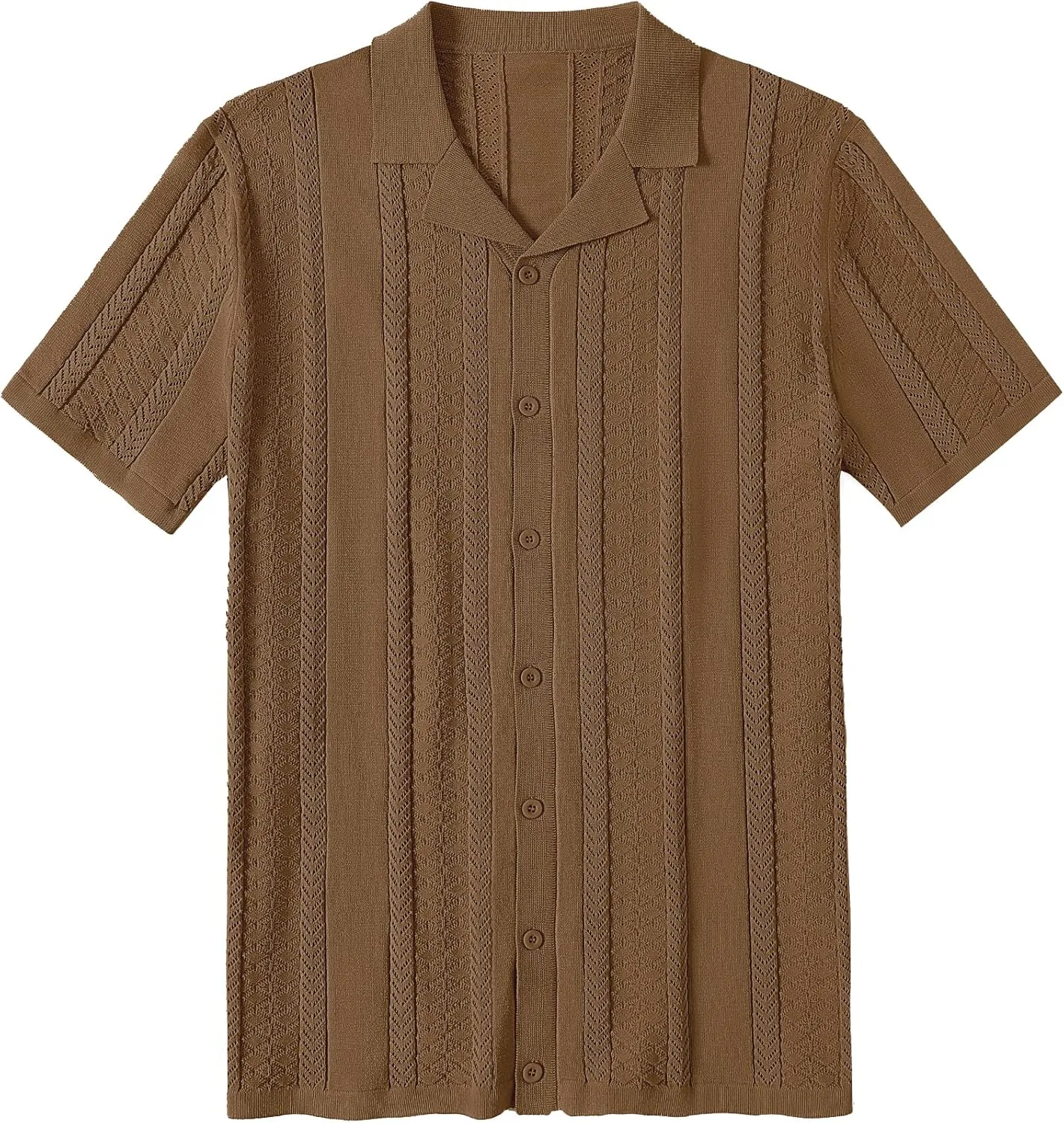 COOFANDY Men's Knit Shirts Vintage Short Sleeve Button Down Shirt Casual Summer Beach Shirt