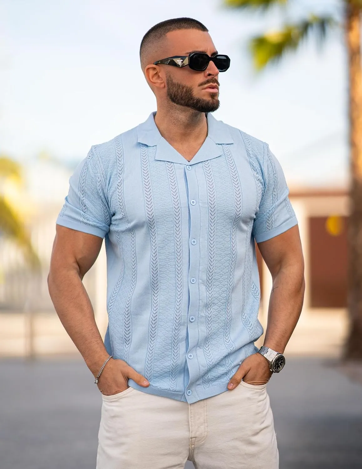 COOFANDY Men's Knit Shirts Vintage Short Sleeve Button Down Shirt Casual Summer Beach Shirt