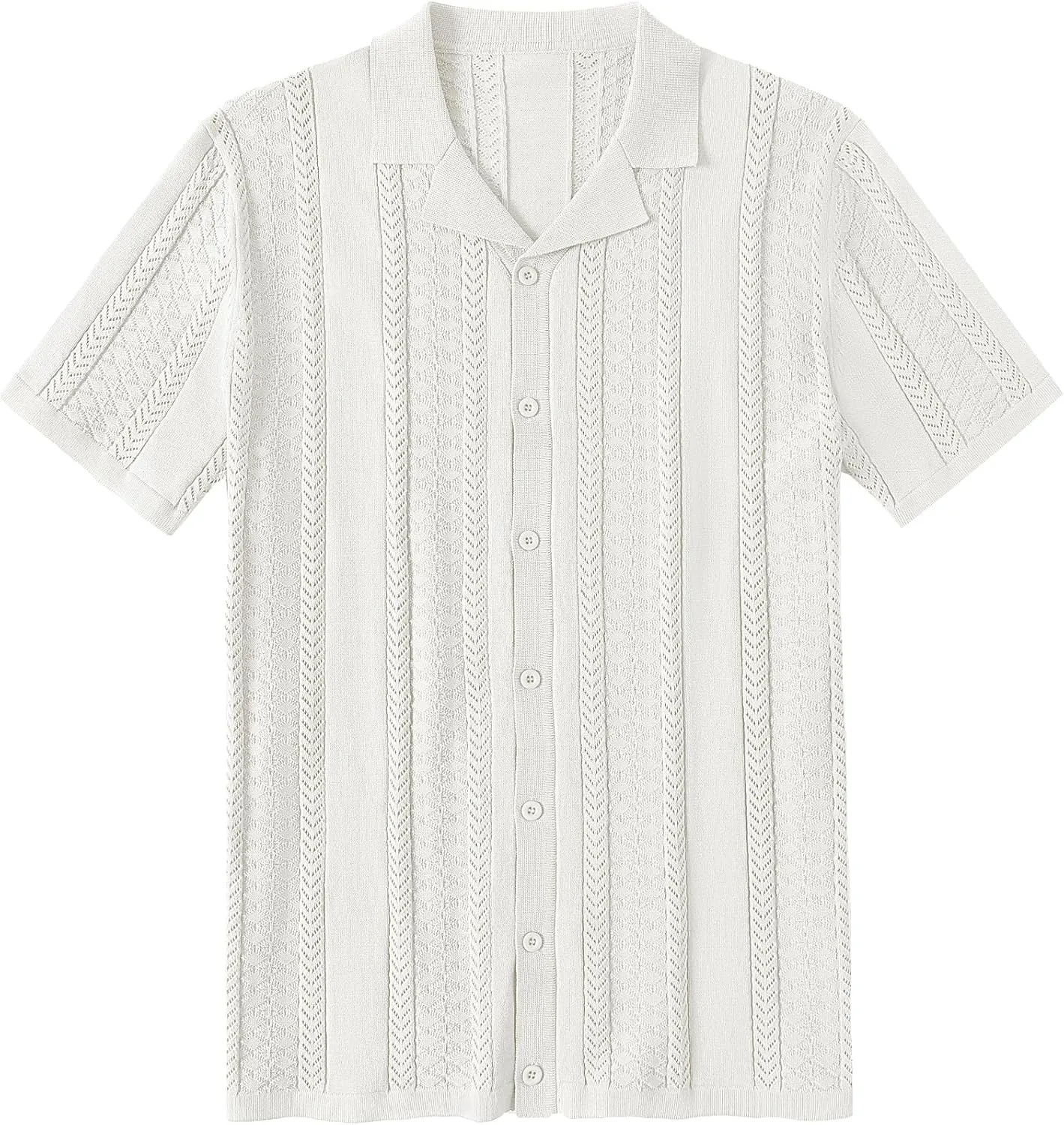 COOFANDY Men's Knit Shirts Vintage Short Sleeve Button Down Shirt Casual Summer Beach Shirt