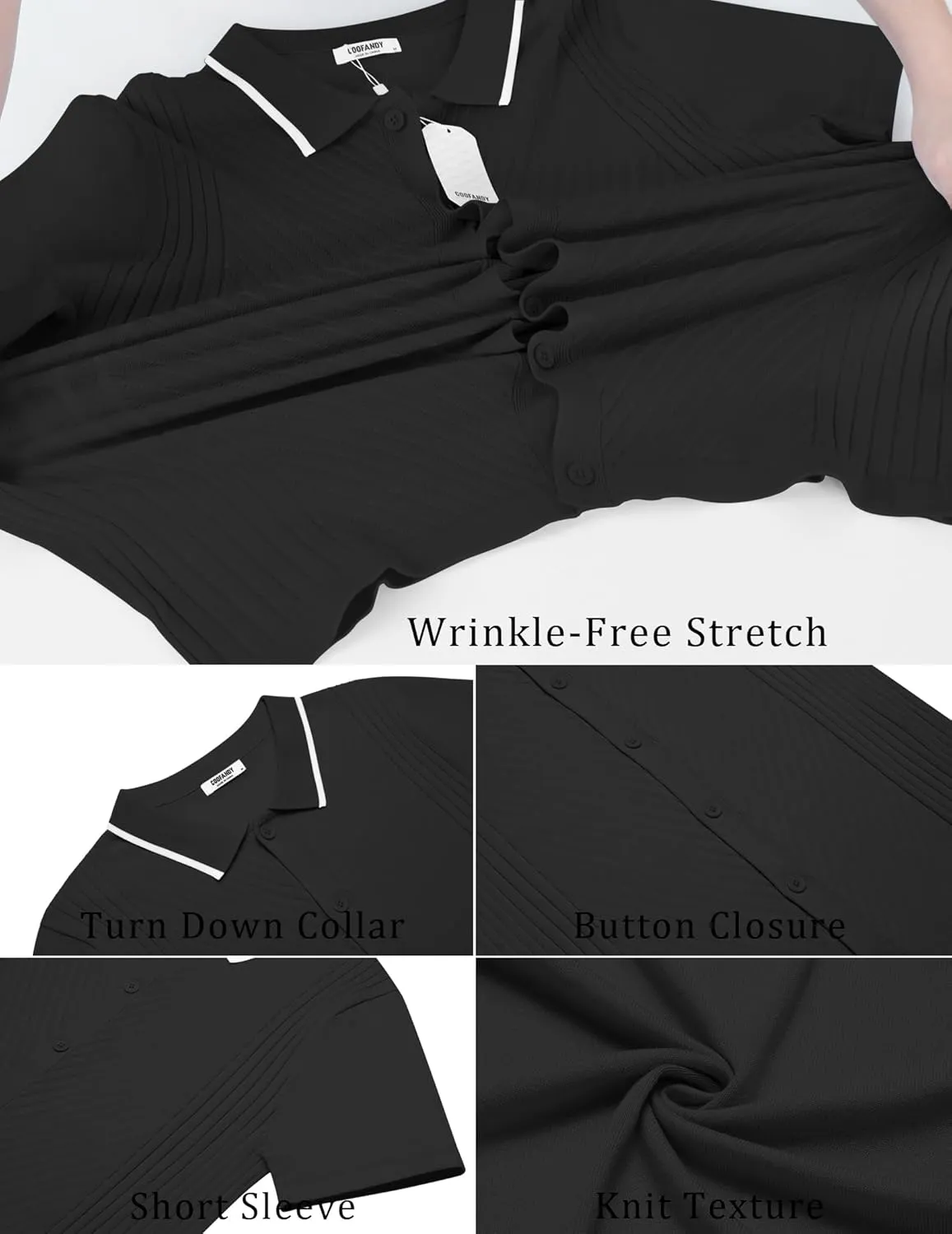 COOFANDY Men's Knit Short Sleeve Button Down Shirt Vintage Polo Shirt Casual Summer Beach Shirts