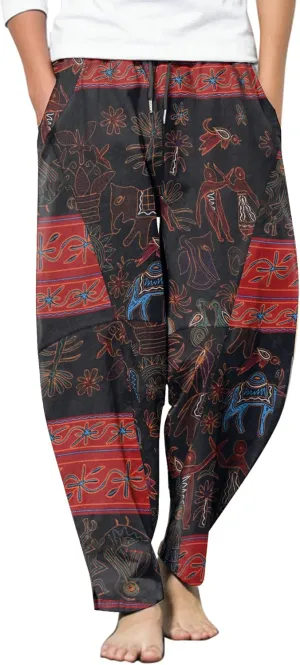COOFANDY Men's Linen Harem Drawstring Pants Casual Elastic Waist Lightweight Trouser Hippie Summer Beach Yoga Pants