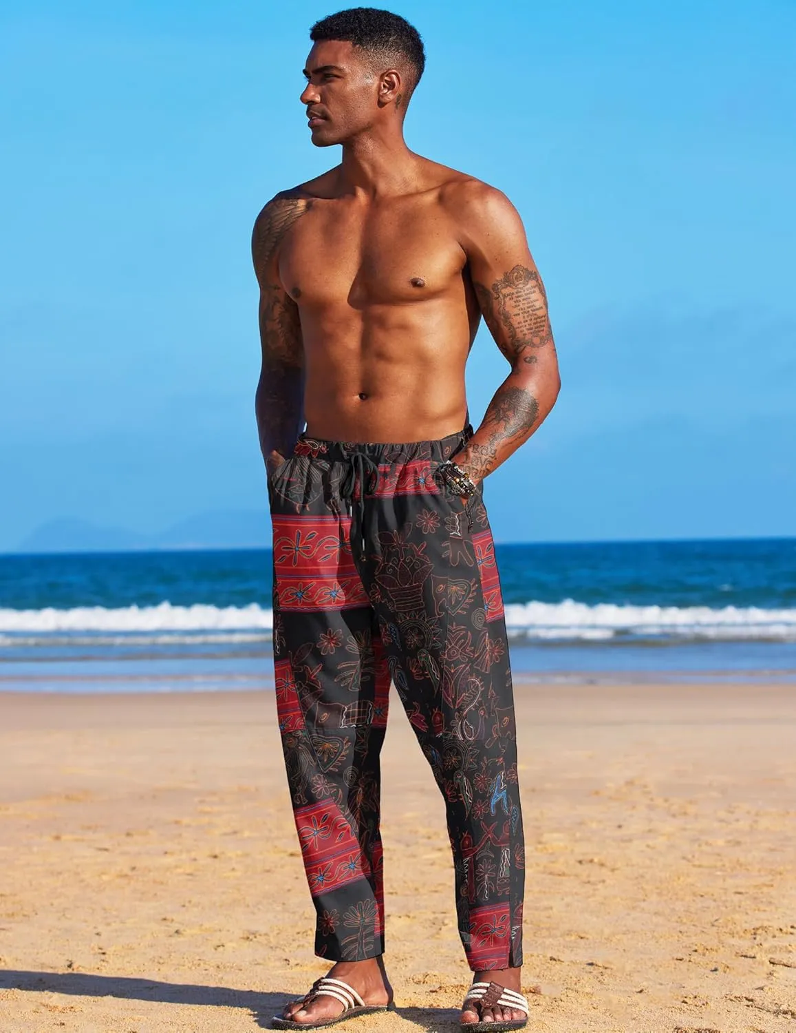 COOFANDY Men's Linen Harem Drawstring Pants Casual Elastic Waist Lightweight Trouser Hippie Summer Beach Yoga Pants