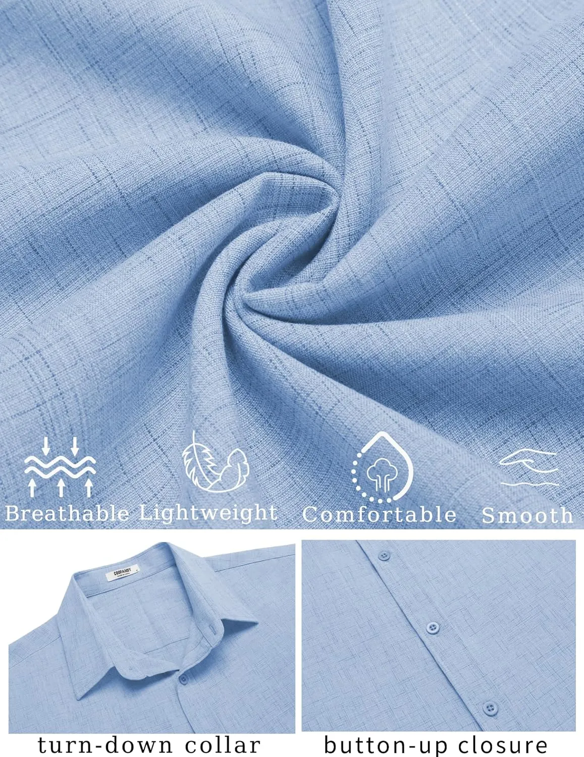 COOFANDY Mens Linen Shirt Casual Short Sleeve Button Down Shirt Summer Beach Vacation Wedding Wear