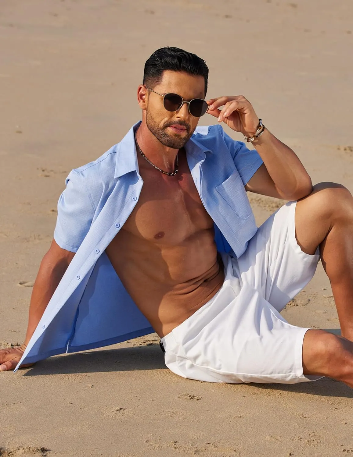COOFANDY Mens Linen Shirt Casual Short Sleeve Button Down Shirt Summer Beach Vacation Wedding Wear