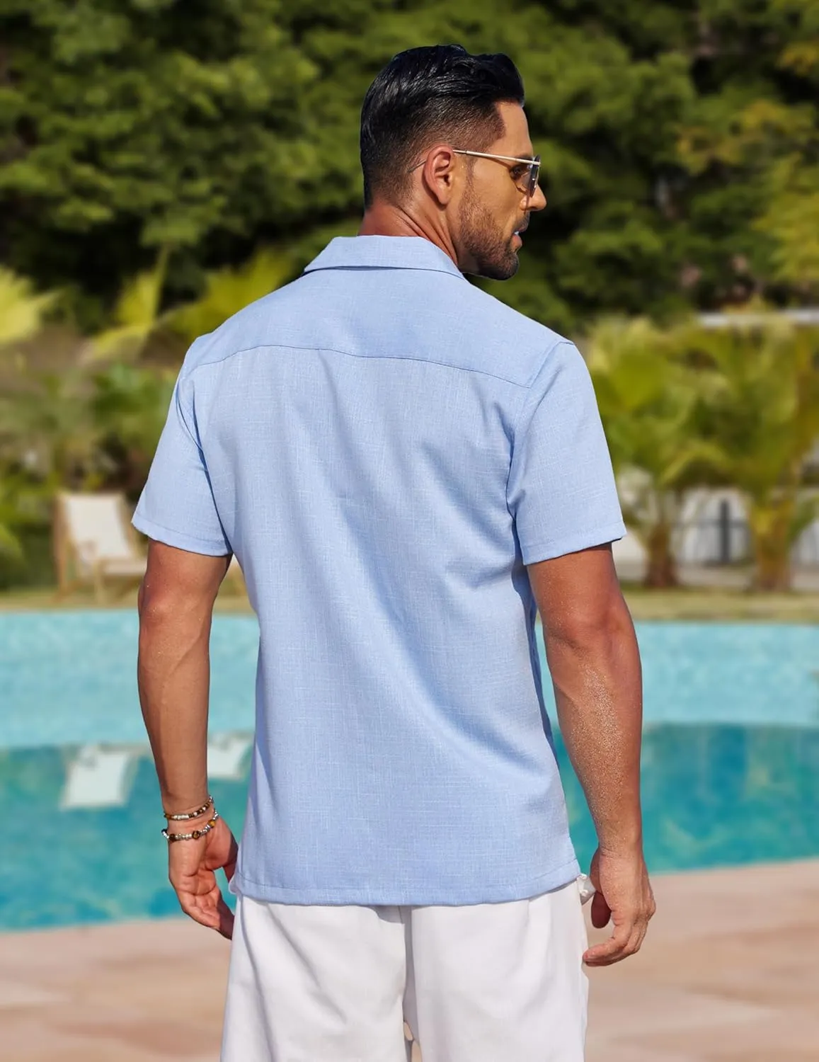 COOFANDY Mens Linen Shirt Casual Short Sleeve Button Down Shirt Summer Beach Vacation Wedding Wear