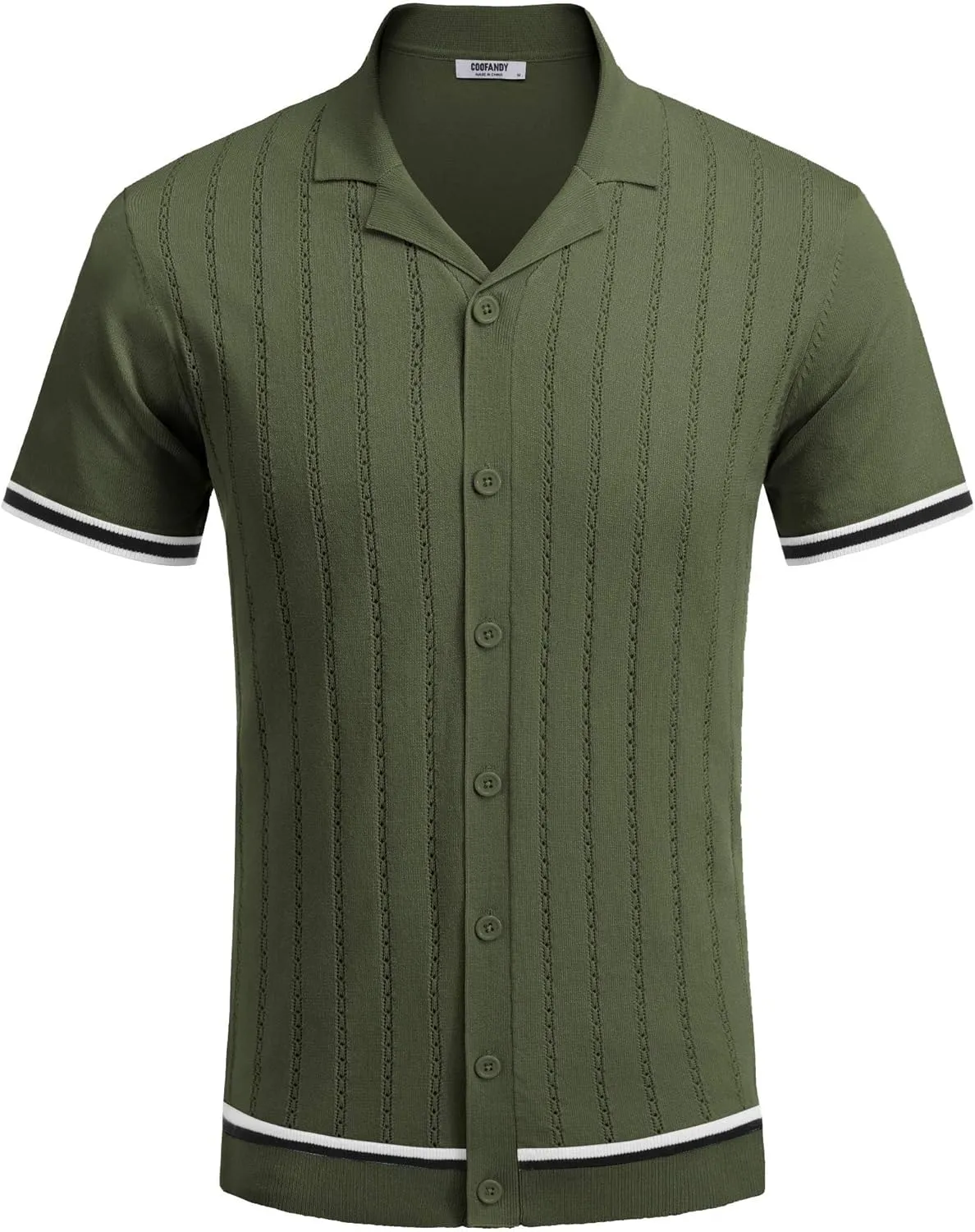 COOFANDY Men's Short Sleeve Knit Shirt Casual Button Down Shirt Vintage Striped Knitted Golf Beach Tops