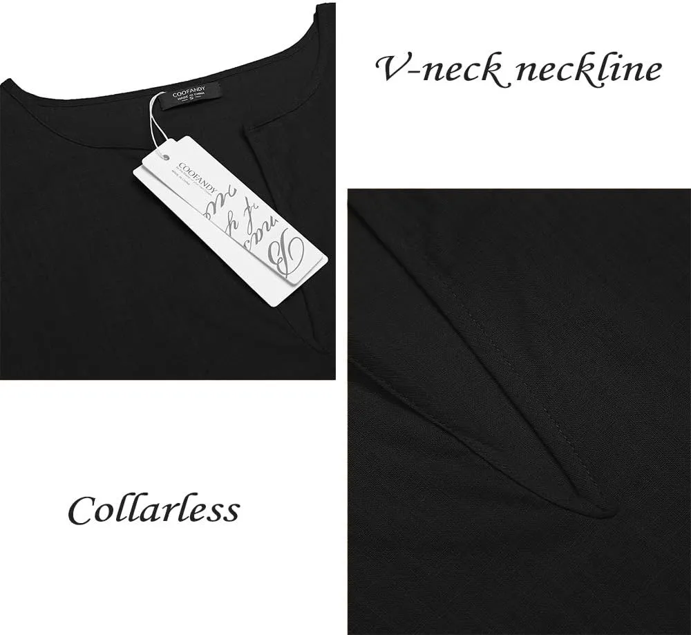 COOFANDY Men's V-Neck Linen Robe Short Sleeve Kaftan Thobe Long Gown Casual Shirt for Beach, Summer