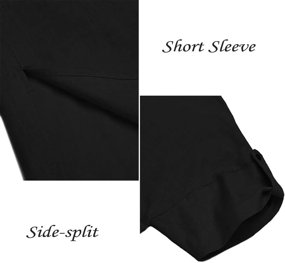 COOFANDY Men's V-Neck Linen Robe Short Sleeve Kaftan Thobe Long Gown Casual Shirt for Beach, Summer