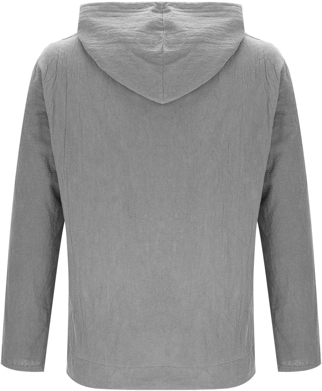 Cotton Hoodie for Mens Long Sleeve Linen Button Down Shirt Drawstring with Pockets Casual Summer Beach Hooded Shirts