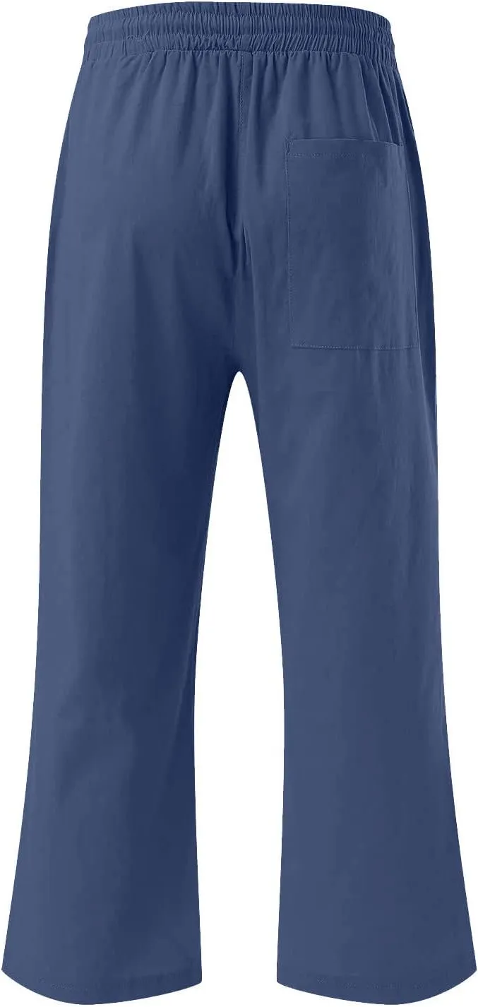 Cotton Linen Pants for Women Trendy 2024 High Waist Drawstring Cropped Pant Trousers Casual Summer Wide Leg Capris