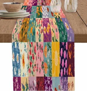 Cotton Table Runner for Kitchen Dinner Holiday Birthday Wedding Party Decor, Blooming Flowers Vintage Rectangular Stitching Washable Seasonal Table Center Decor Runner 13 x 70 Inch