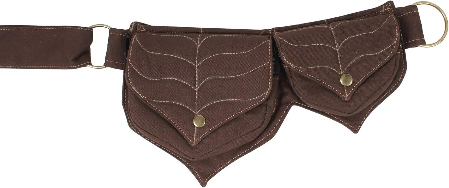 Cotton two Leaf Pocket Waist Belt-Brown