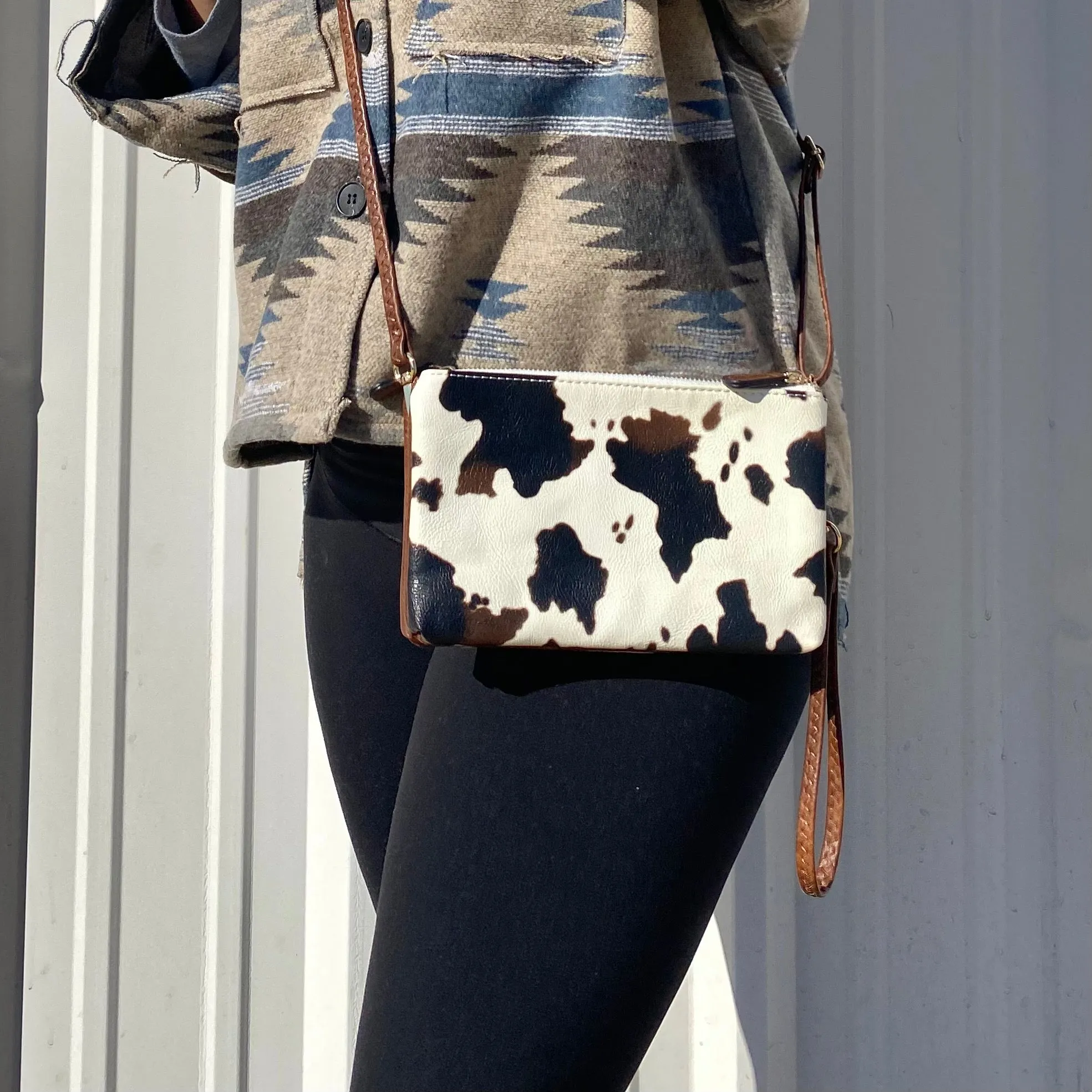 Cow Print Wristlet Crossbody