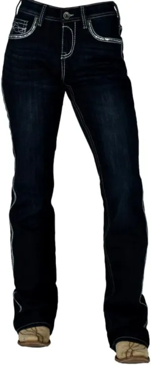 Cowgirl Tuff Western Jeans Womens Bling It On Dark Wash JBLINN