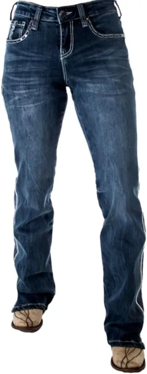 Cowgirl Tuff Western Jeans Womens Lightning Bootcut Med Wash JLGTNG