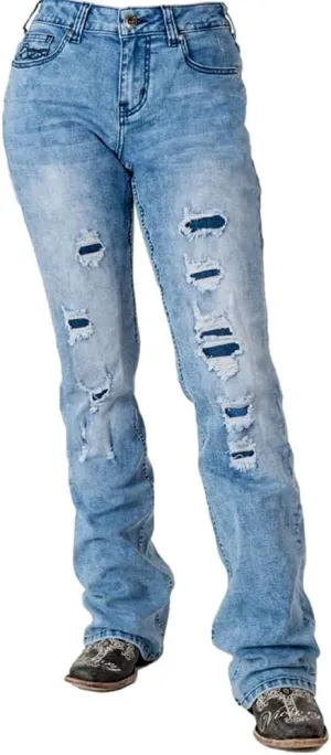 Cowgirl Tuff Western Jeans Womens Rip It Bootcut Light Wash JRIPIT