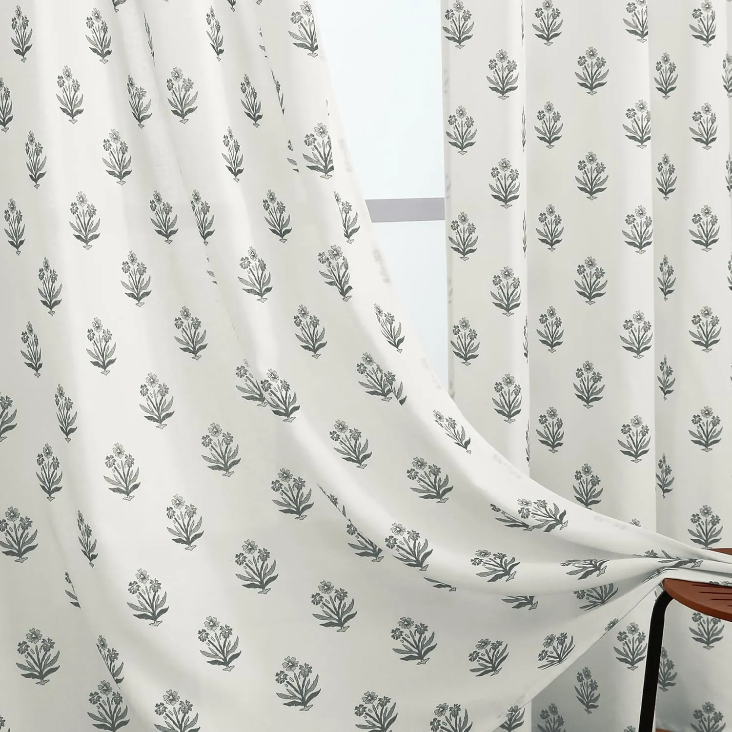 Cream and Black Boho Floral Curtains,Farmhouse Aztec Motif Print Charcoal Pattern Moody Curtains for Living Room Bedroom Office Window Livingroom 84 Inches Long 2 Panels