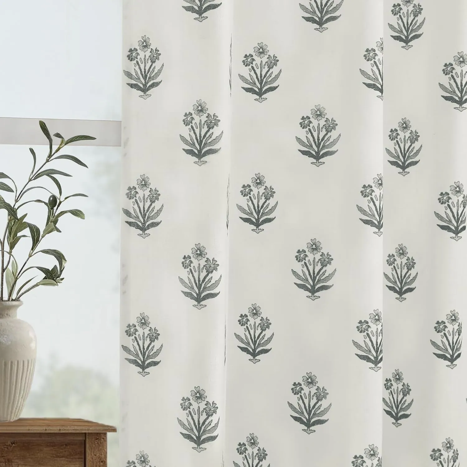 Cream and Black Boho Floral Curtains,Farmhouse Aztec Motif Print Charcoal Pattern Moody Curtains for Living Room Bedroom Office Window Livingroom 84 Inches Long 2 Panels