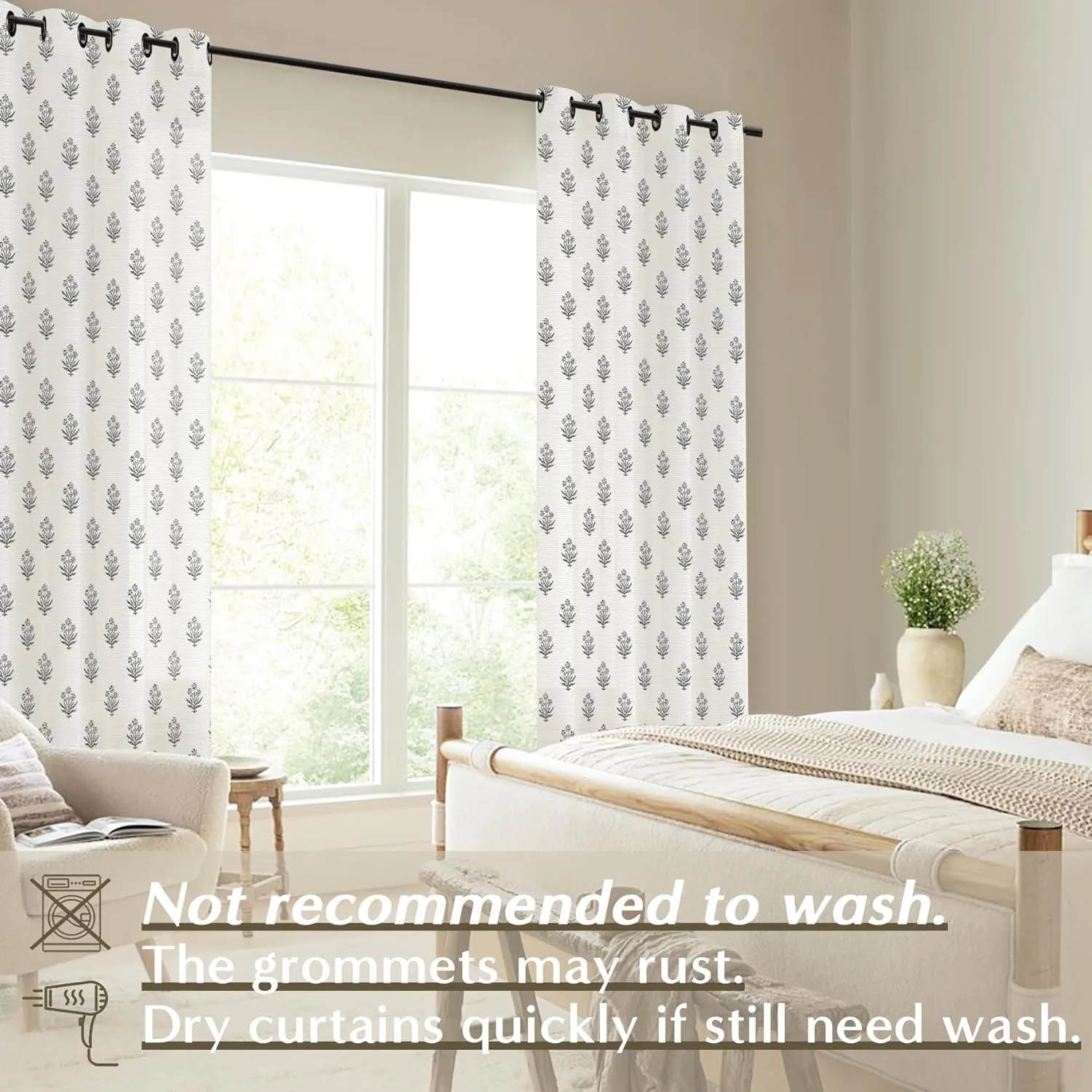 Cream and Black Boho Floral Curtains,Farmhouse Aztec Motif Print Charcoal Pattern Moody Curtains for Living Room Bedroom Office Window Livingroom 84 Inches Long 2 Panels