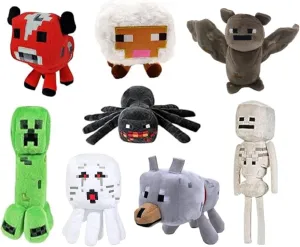 Creeper Plush,Baby Pig ，Baby Wolf，Spider,bat,Skeleton Shooter,Red Bull，sheepStuffed Animals Toys，Great Gift for Children and Fans.(8Pack)