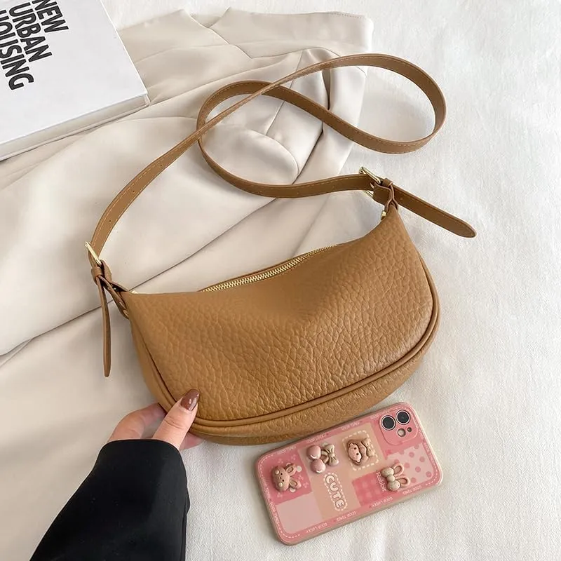 Crescent Crossbody Bag for Womens Genuine Leather Bag Designer Hobo Shoulder Togo Leather Adjustable Strap Half Moon Bag