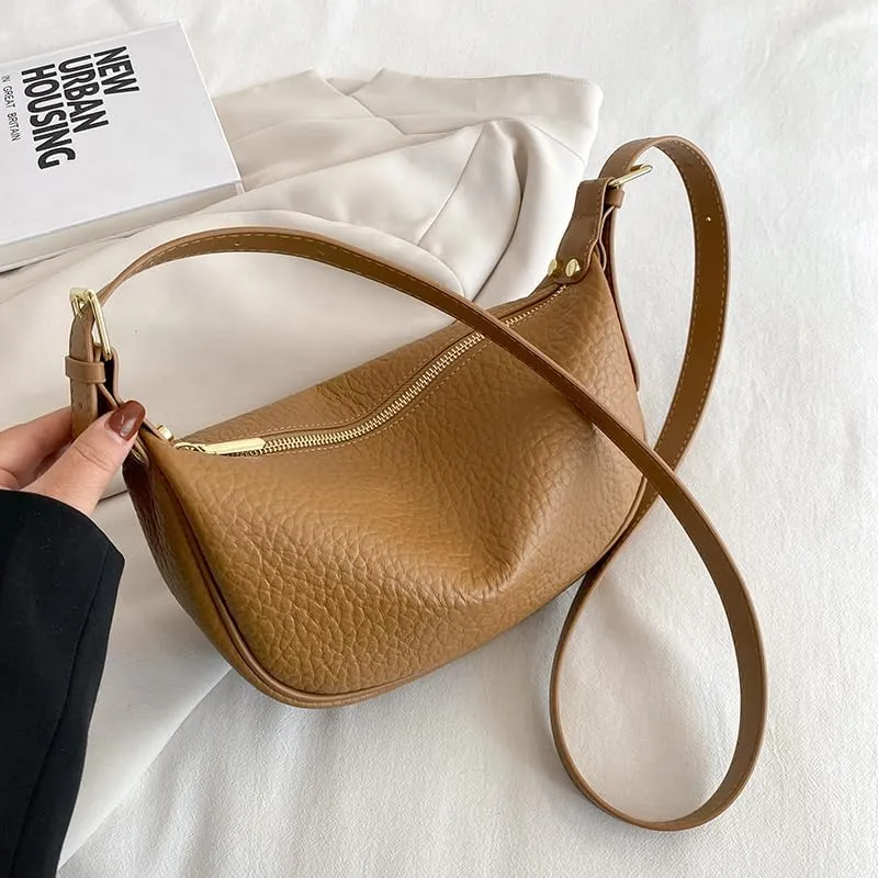 Crescent Crossbody Bag for Womens Genuine Leather Bag Designer Hobo Shoulder Togo Leather Adjustable Strap Half Moon Bag