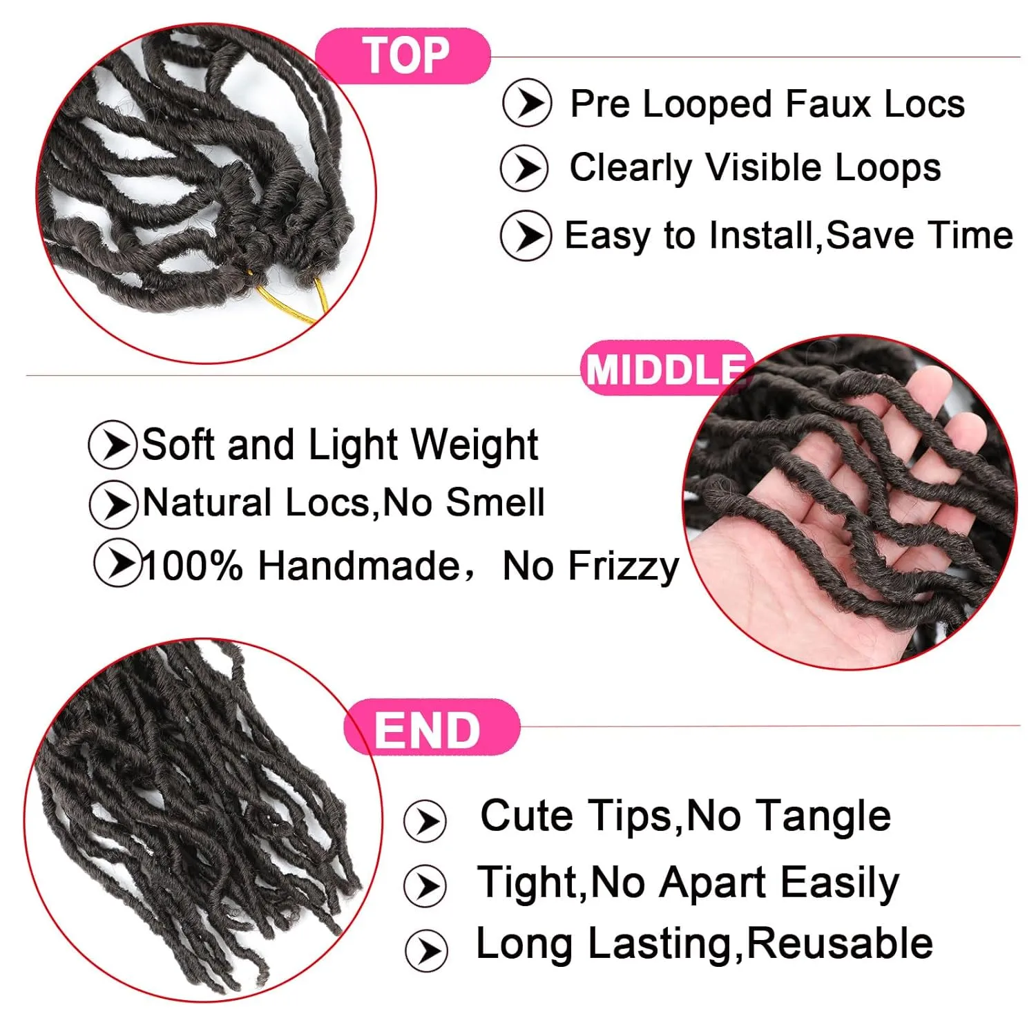 Crochet Faux Locs Crochet Hair Pre looped, 24 Inch 6 Packs Soft Locs,4# Color Prelooped Faux Locs Crochet Hair For Black Women,Lightweight(24",6packs 4#)