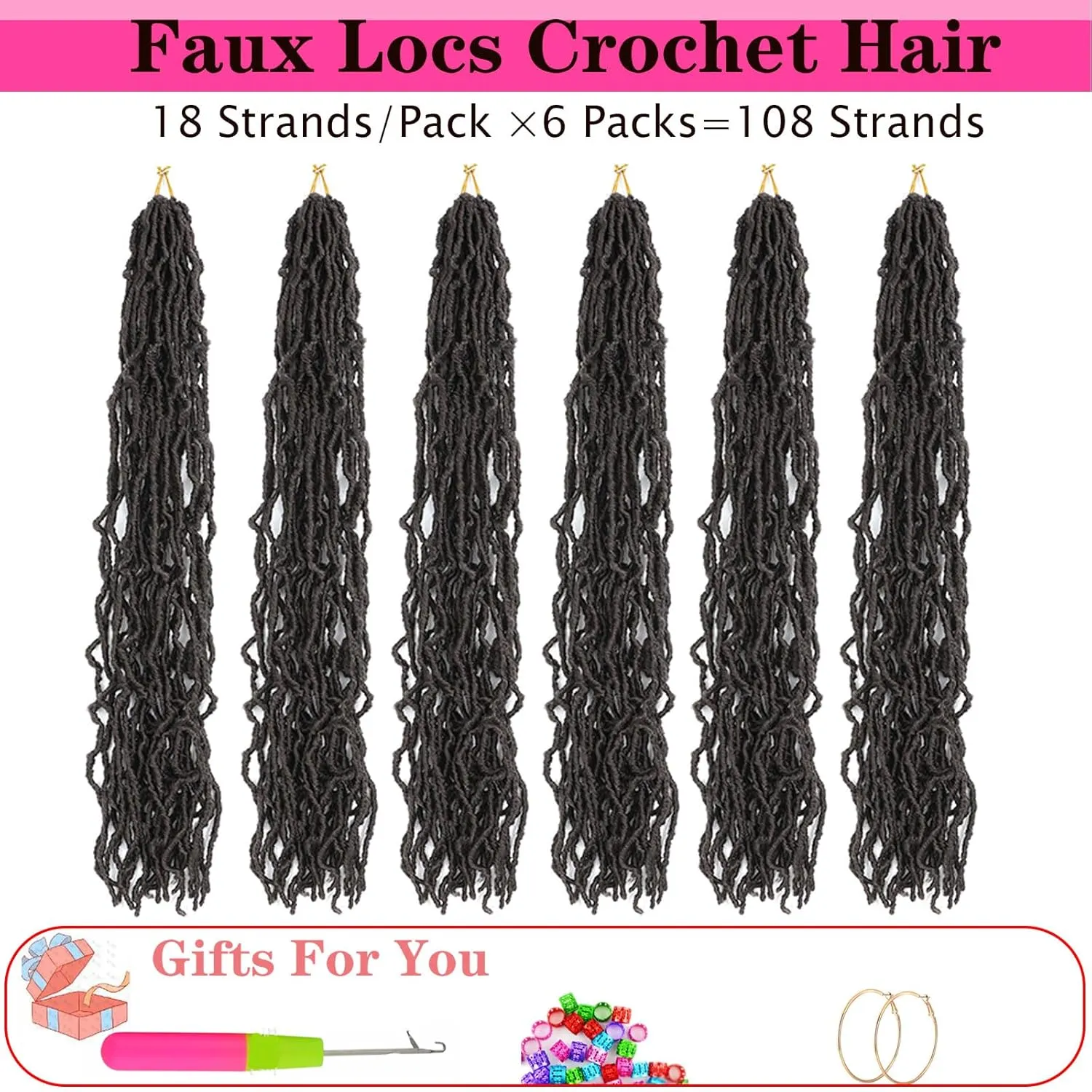 Crochet Faux Locs Crochet Hair Pre looped, 24 Inch 6 Packs Soft Locs,4# Color Prelooped Faux Locs Crochet Hair For Black Women,Lightweight(24",6packs 4#)