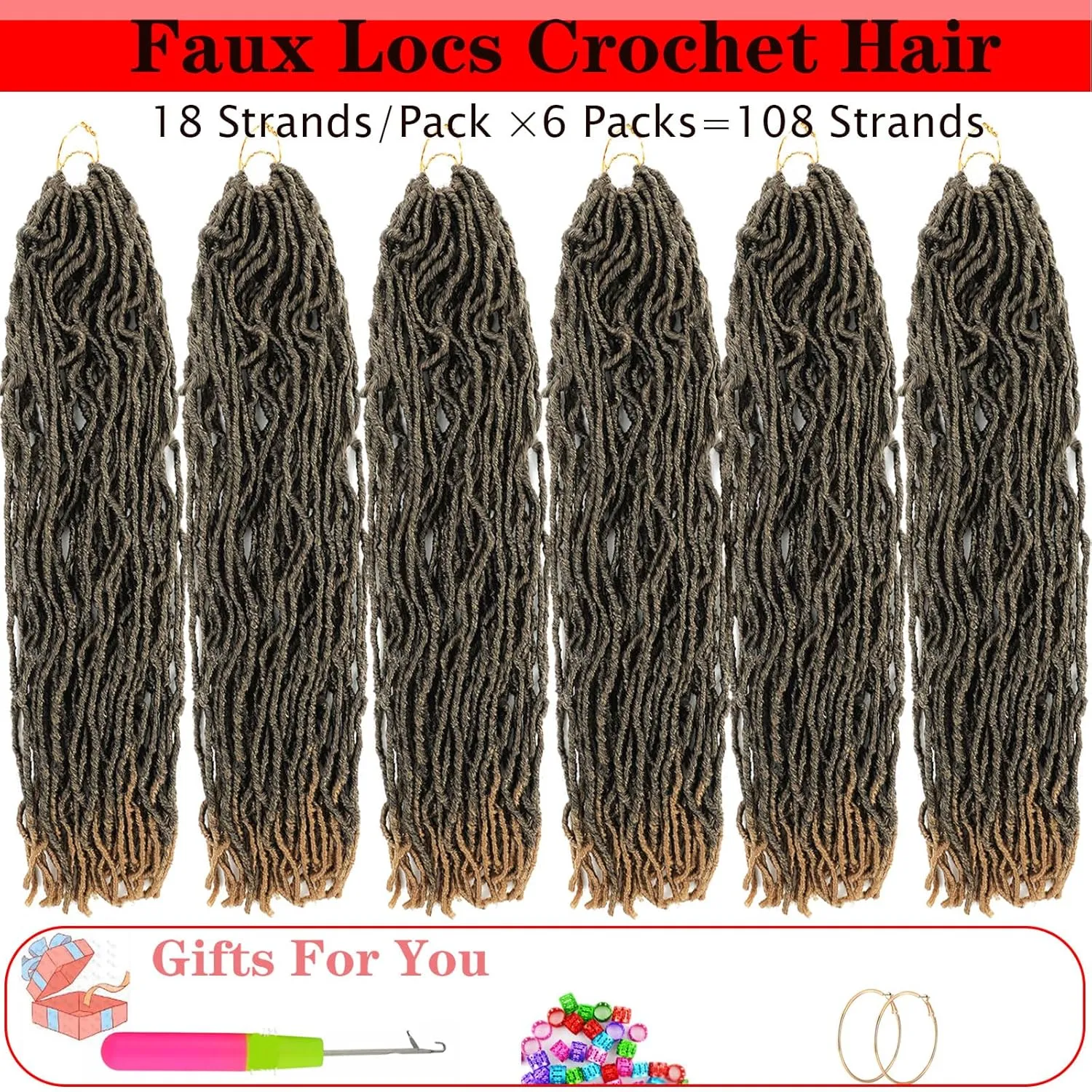 Crochet Faux Locs Hair Prelooped, Soft Locs 24 Inch 6 Packs,Ombre Honey Color Pre Looped Faux Locs Crochet Hair For Black Women(24",6packs T27#)