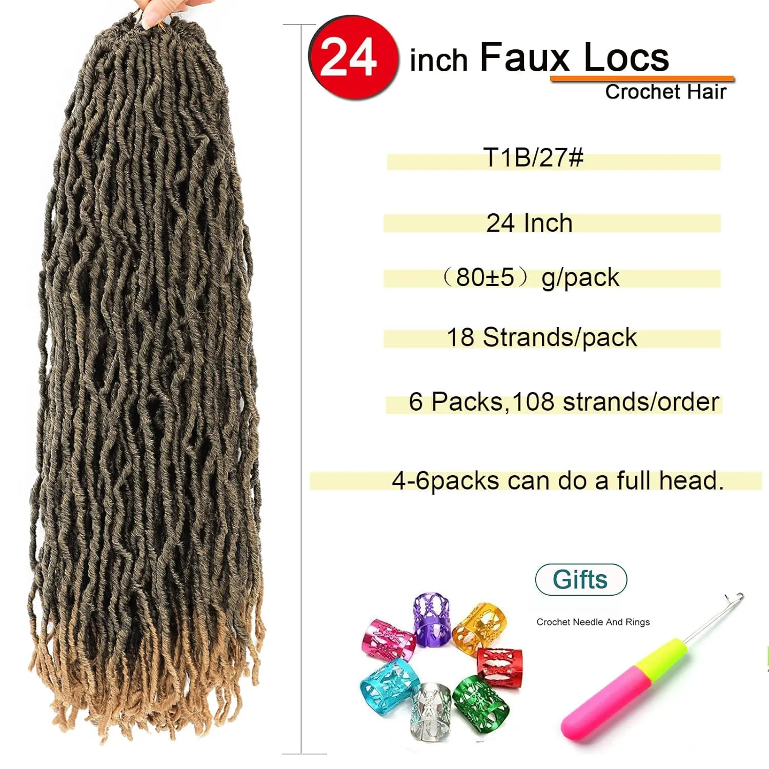 Crochet Faux Locs Hair Prelooped, Soft Locs 24 Inch 6 Packs,Ombre Honey Color Pre Looped Faux Locs Crochet Hair For Black Women(24",6packs T27#)