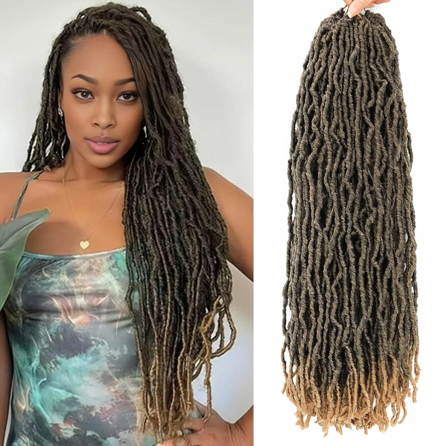 Crochet Faux Locs Hair Prelooped, Soft Locs 24 Inch 6 Packs,Ombre Honey Color Pre Looped Faux Locs Crochet Hair For Black Women(24",6packs T27#)