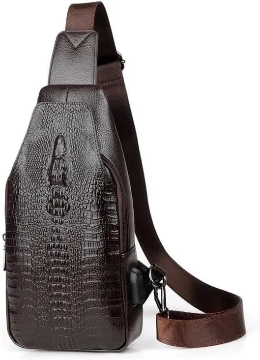 Crocodile Leather Sling Bag Crossbody Backpack for Men Women Unisex