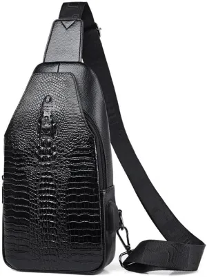 Crocodile Leather Sling Bag Crossbody Backpack for Men Women Unisex