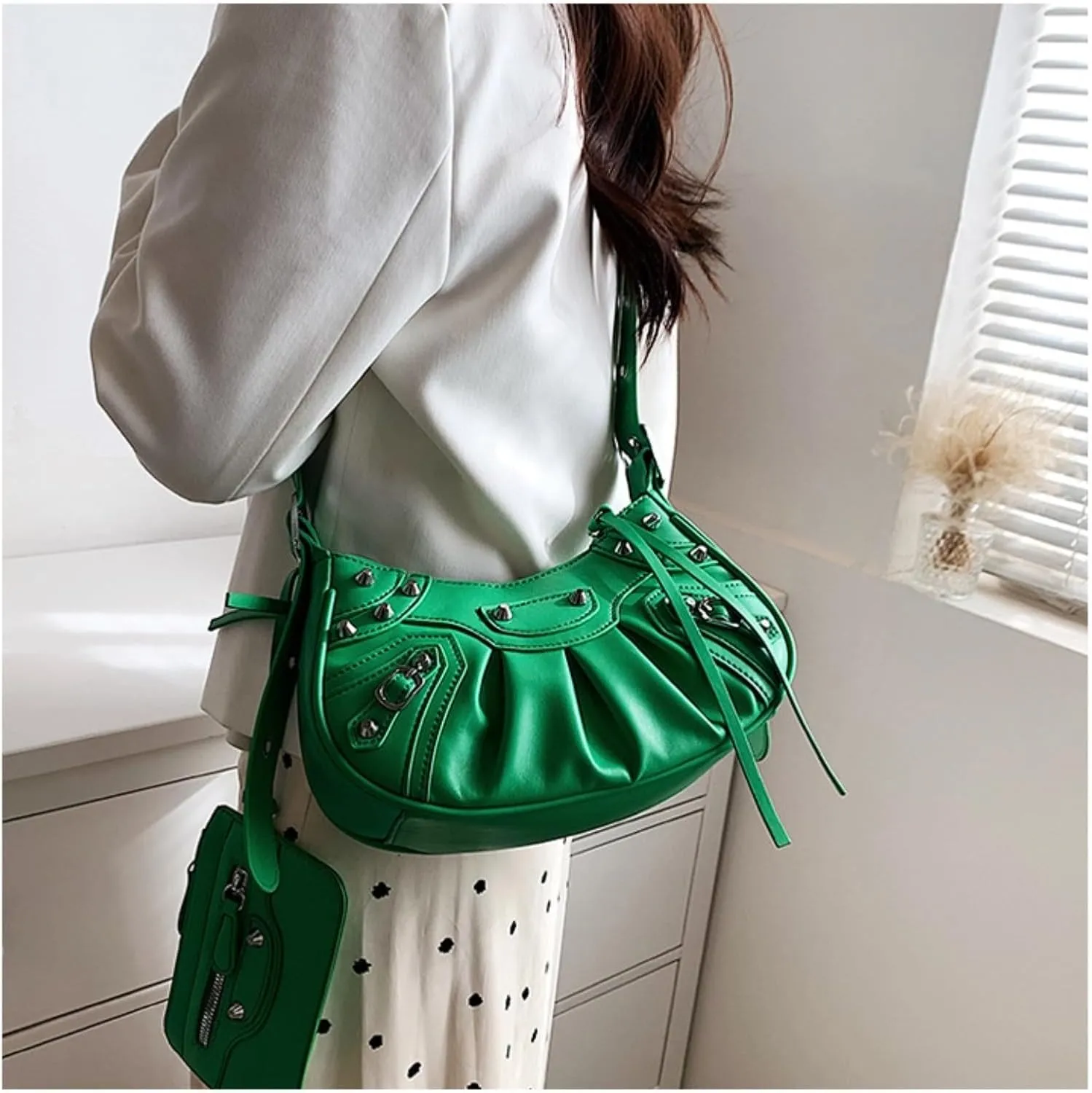 Crossbody Bags For Women 2 Set with Small Purse Rivet Shoulder Bag Adjustable Strap PU Leather Trendy Handbags