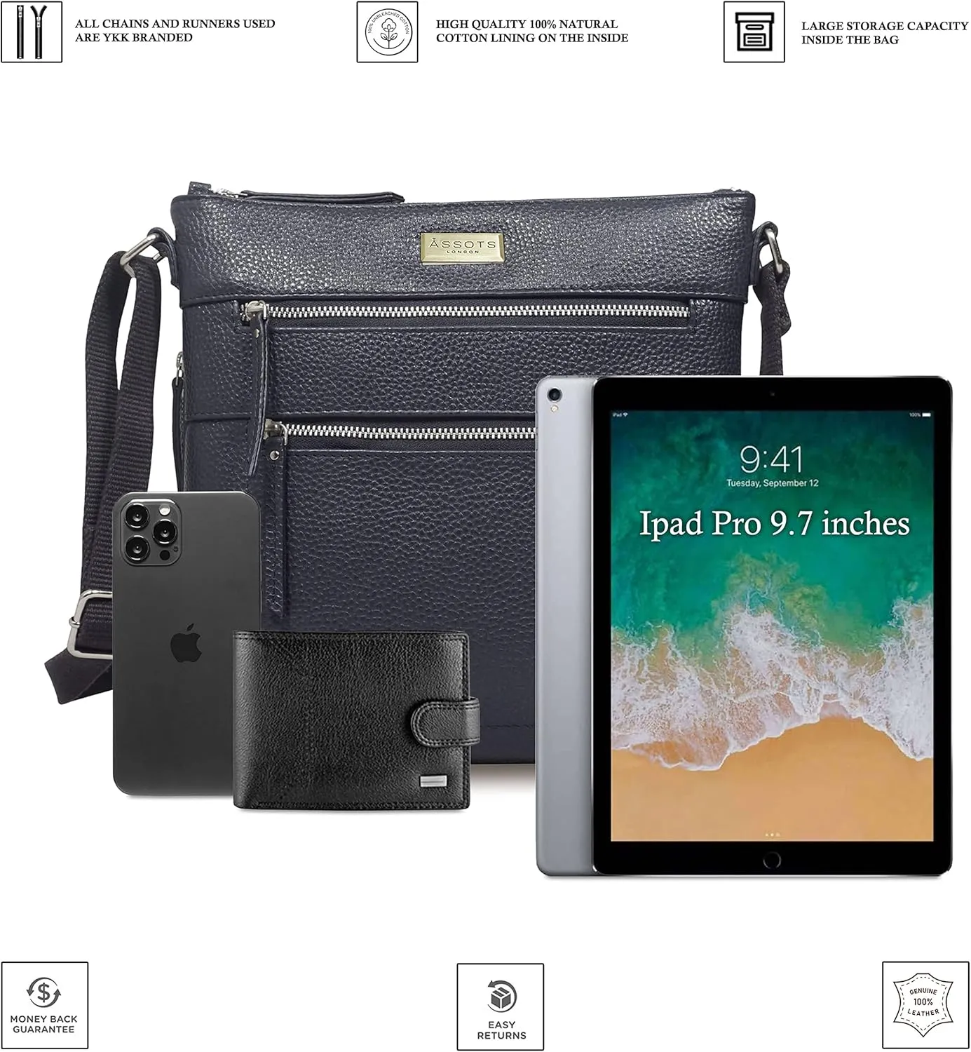 Crossbody Bags for Women – Real Leather Purses with RFID Protection, Multiple Pockets and Adjustable Strap