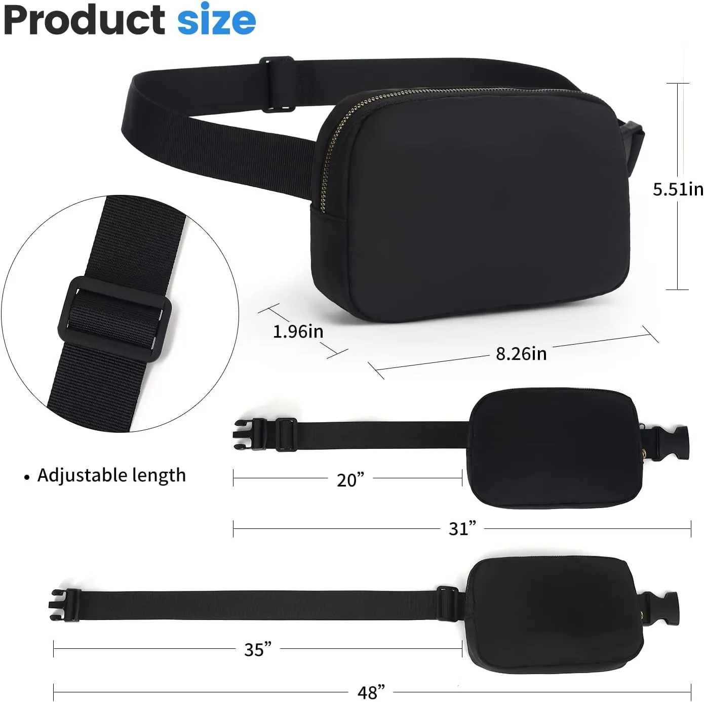 Crossbody Fanny Pack with Adjustable Strap, Belt Bag for Running, Hiking, Travel & Workout – Bum Bag for Men & Women (Black)
