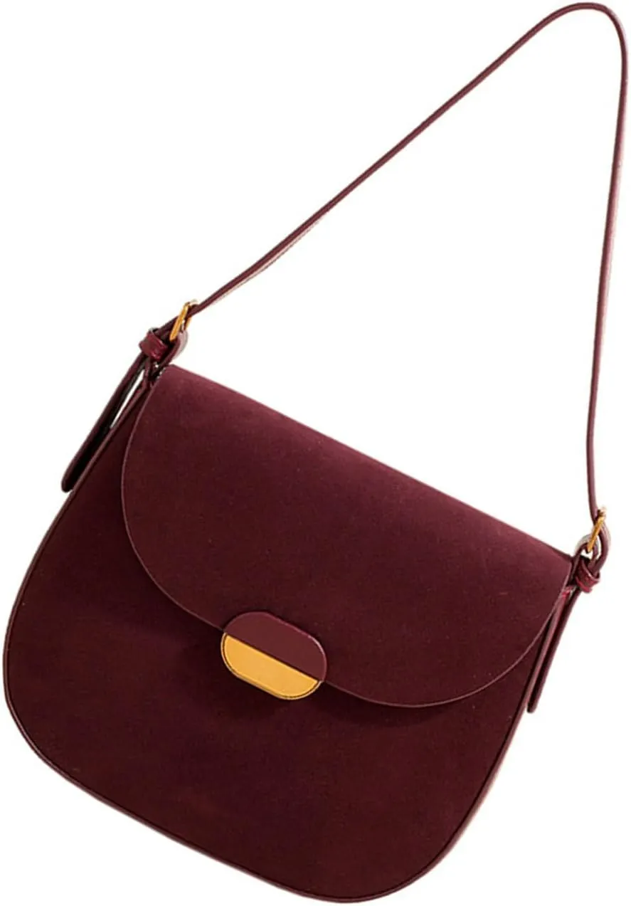 Crossbody Handbag，Retro Korean Faux Suedes Leather Shoulder Bag for Women Small Crossbody Satchel Underarm Purse with Adjustable Strap