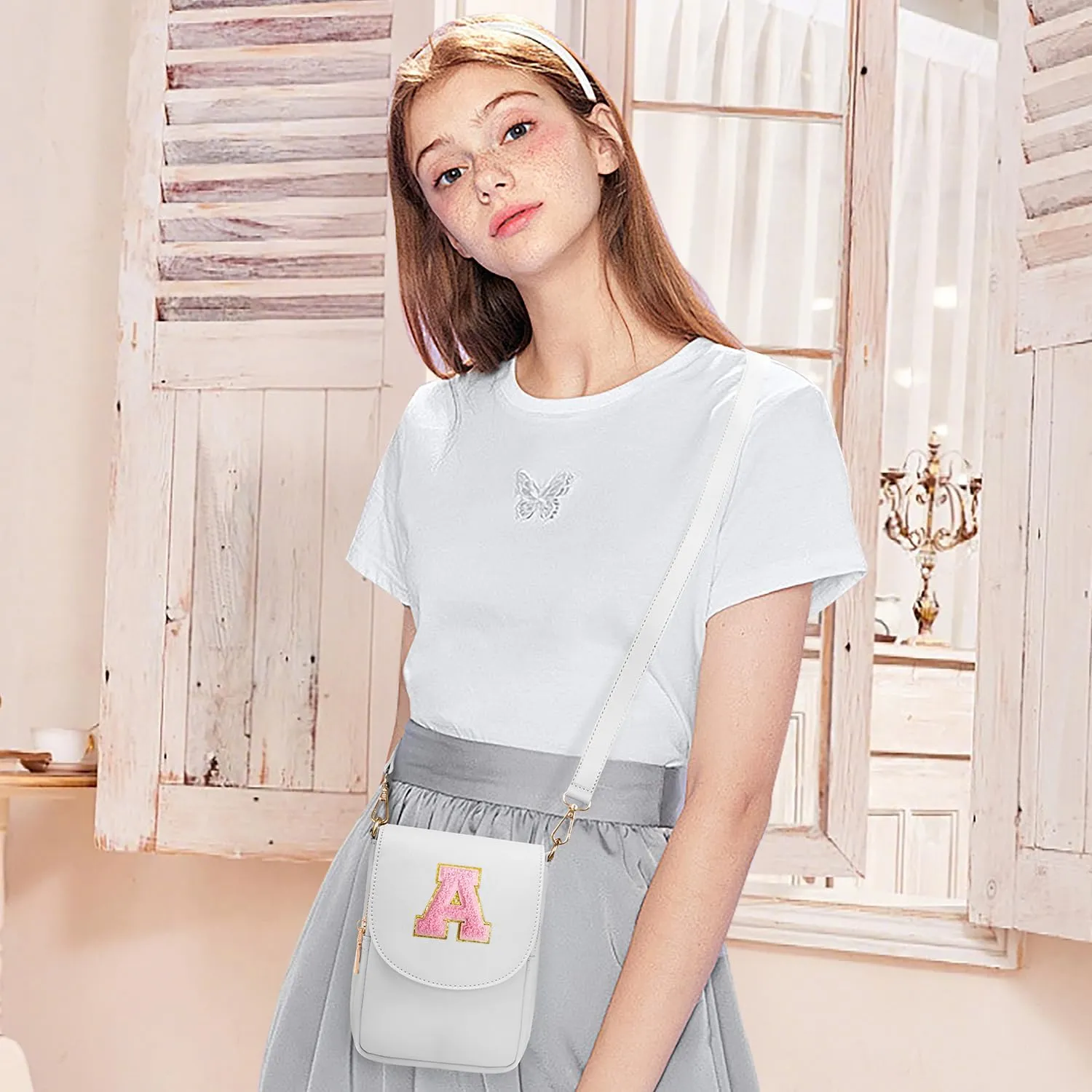 Crossbody Purse for Teen Girls Small Initial Cell Phone Toddler Purse Leather Triple Compartment Crossbody Bags