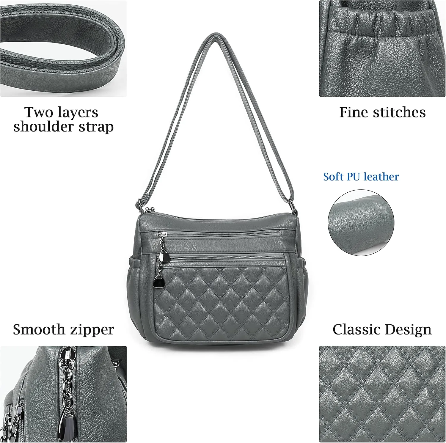 Crossbody Purse for Women Ladies Soft PU Leather Shoulder Bag Medium Roomy Handbag Fashion Tote Top Handle Satchel