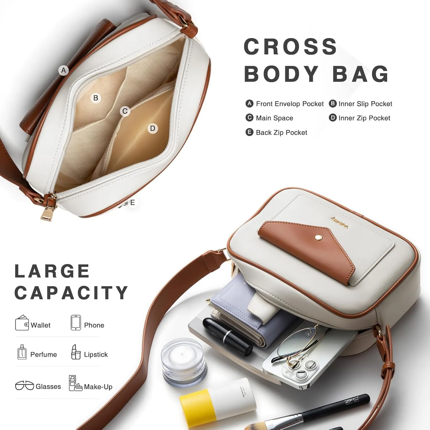 Crossbody Purse for Women's Travel and Daily Life Trendy Small Leather Shoulder Bag with Wide Strap