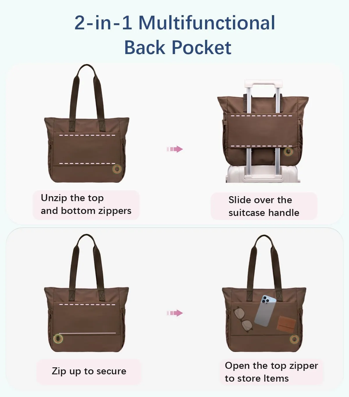 Crossbody Tote Bag for Women Medium Size Travel Tote Bags for Work with Zipper Shoulder Bag with Compartments