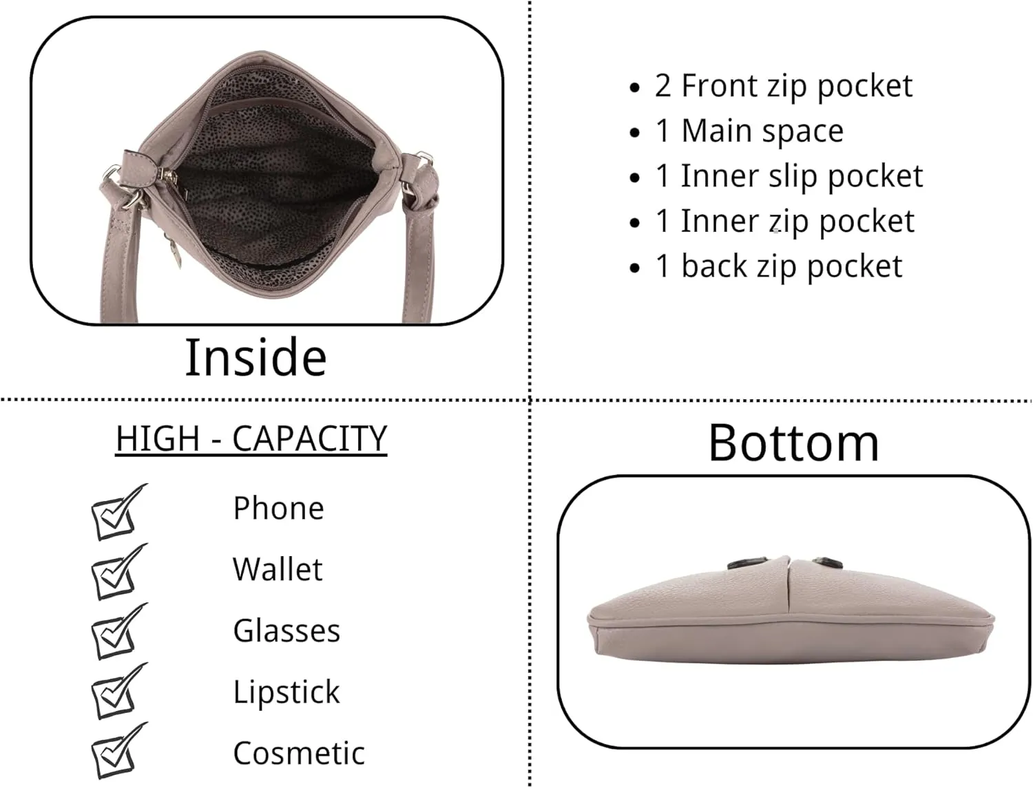 Crossbody Travel Bag, Adjustable Strap, Multiple Pockets