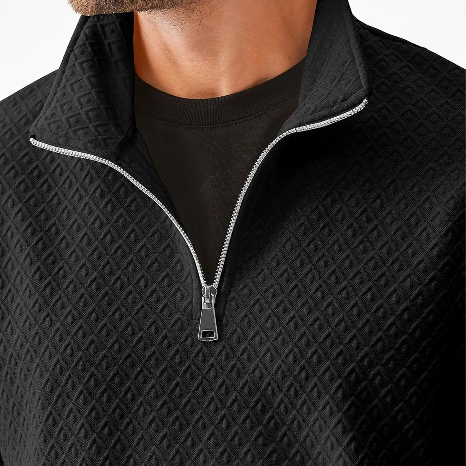 Ctreela Designer Textured Golf Shirt for Men Knit Polo Shirt Casual Long Sleeve Polo Sweater Dress 1/4 Zip Collar Shirts