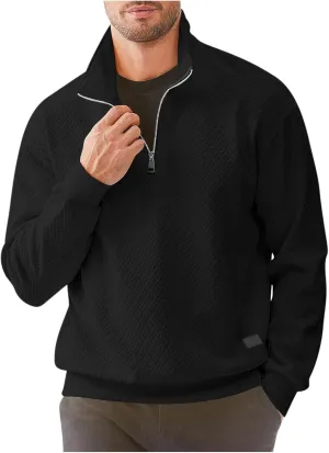 Ctreela Designer Textured Golf Shirt for Men Knit Polo Shirt Casual Long Sleeve Polo Sweater Dress 1/4 Zip Collar Shirts