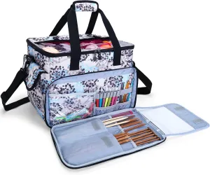 CURMIO Knitting Bag, Yarn Storage Tote with Compartments for Knitting Needles, Crochet Hooks, Knitting Project and Accessories, Bag Only, Dandelion