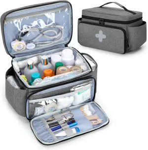 CURMIO Small Medicine Storage Bag Empty, Family First Aid Box, Pill Bottle Organizer for Emergency Medical Supplies, Gray (Bag Only, Patent Pending)